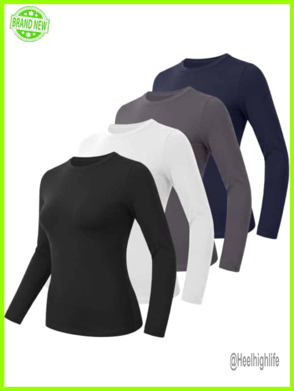 GAYHAY Womens Long Sleeve Slim Fit Crew Neck Workout Tops 4 Pack